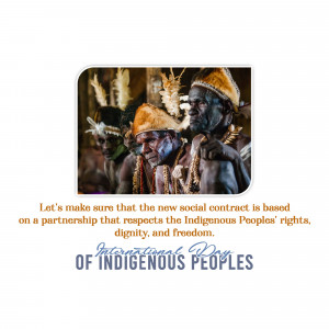 Image of Indigenous people in traditional attire with text promoting respect for their rights.