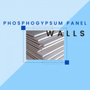 Image of phosphogypsum wall panels with a blue and white geometric background.