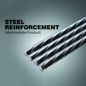 Close-up of steel reinforcement bars, intermediate product for construction