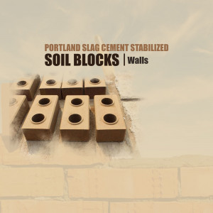 Close-up of Portland Slag Cement Stabilized Soil Blocks arranged to resemble a wall