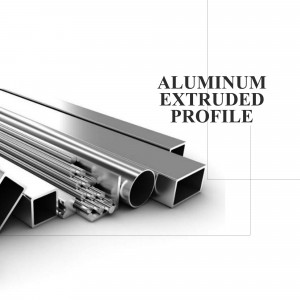 Close-up of various aluminum extruded profiles and sections.