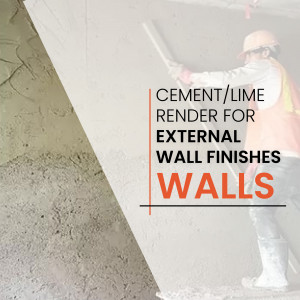 Worker applying cement render to an external wall