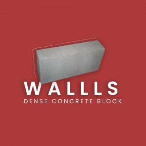 Image of a grey concrete block with the text 'Walls Dense Concrete Block'
