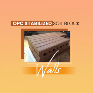 Stack of OPC stabilized soil blocks with 'Walls' text overlay