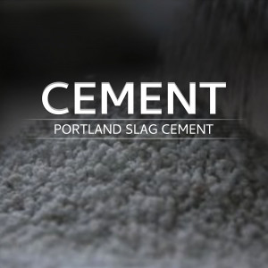 Close-up of gray cement with text 'CEMENT' and 'PORTLAND SLAG CEMENT'