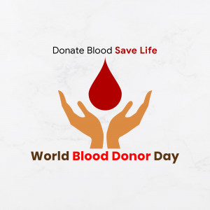 Hands cradling a blood drop with text promoting blood donation and World Blood Donor Day.