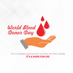 World Blood Donor Day graphic with a hand holding blood drops