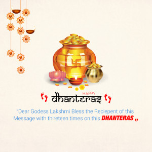 Dhanteras celebration with pot of gold and flowers