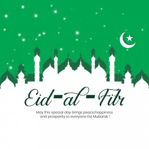 Eid al-Fitr greeting card with mosque silhouette and crescent moon