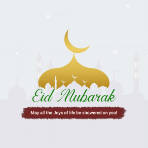 Eid Mubarak greeting card with crescent moon and mosque silhouette