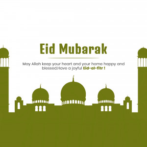 Eid Mubarak greeting card with mosque silhouette
