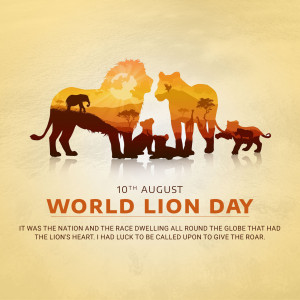 Silhouette of a lion family with African wildlife inside, celebrating World Lion Day