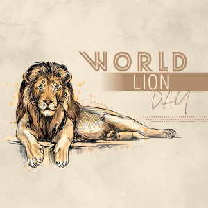 Illustration of a majestic lion with 'World Lion Day' text