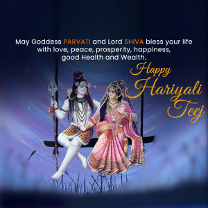Lord Shiva and Goddess Parvati on a swing, wishing Happy Hariyali Teej