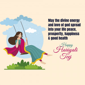 Illustration of a woman on a swing with a festive Hariyali Teej message.