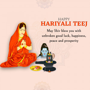 Illustration of a woman in traditional attire praying before Lord Shiva on Haritalika Teej