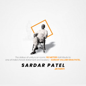 Image depicting Sardar Vallabhbhai Patel with the Statue of Unity in the background, celebrating his birth anniversary.