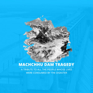 Memorial image for the Machchhu Dam tragedy, featuring a silhouette of a dam and text commemorating the lives lost.