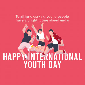 Illustration of young people jumping with text 'Happy International Youth Day'