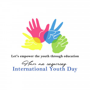 Colorful hands reaching towards each other with text celebrating International Youth Day.