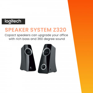 Logitech Z200 Speaker System - Black Speakers on Orange Background
