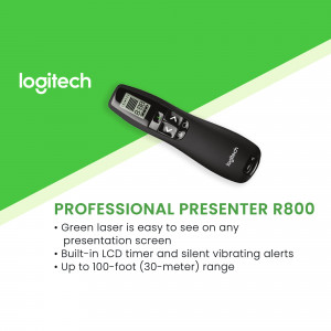 Logitech R800 wireless presenter with green laser and LCD timer