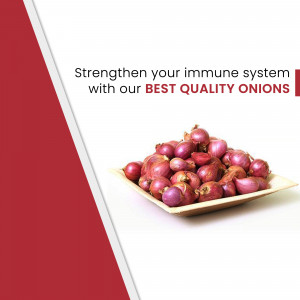 A plate of small red onions with text promoting immune system health.
