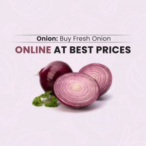 Fresh red onions with parsley, promoting online grocery shopping