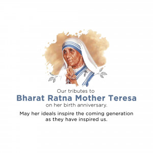Portrait of Mother Teresa with tribute text
