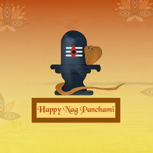 Illustration of a Shiva Lingam with a cobra and 'Happy Nag Panchami' text