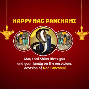 Nag Panchami festival greeting with a snake and Lord Shiva symbol