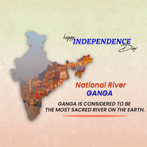 India map with the Ganges River and Independence Day greeting