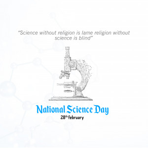 Illustration of a microscope with a quote and National Science Day text