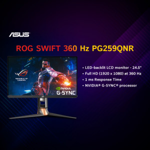 ASUS ROG Swift 360Hz PG259QNR gaming monitor displaying a fast-paced game.