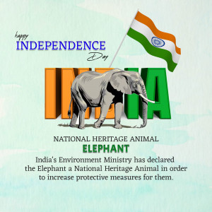 Indian Independence Day graphic featuring an elephant and the Indian flag