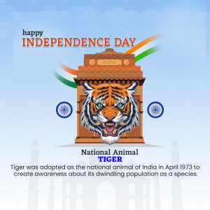 India Independence Day graphic featuring India Gate and a Tiger