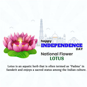 Independence Day greeting with a lotus flower and the Qutub Minar