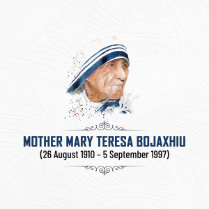 Watercolor portrait of Mother Teresa with her name and dates