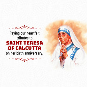 Portrait of Saint Teresa of Calcutta with text commemorating her birthday