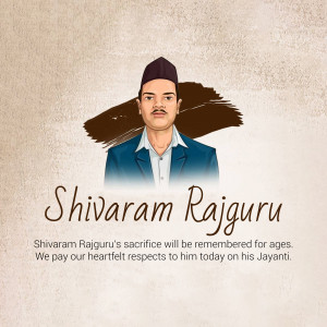 Portrait of Shivaram Rajguru with text commemorating his Jayanti