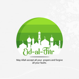 Eid-al-Fitr greeting card with mosque silhouette