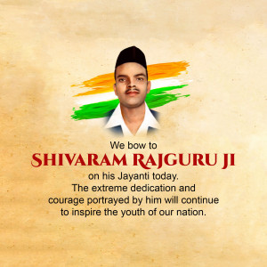 Image commemorating Shivaram Rajguru's birth anniversary with the Indian flag and a portrait.