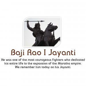 Statue of Baji Rao I on horseback with text commemorating his Jayanti