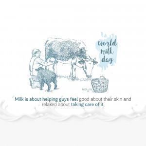 Illustration of a farmer milking a cow with the text 'World Milk Day'