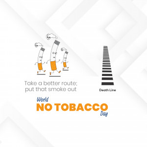 Illustration of cigarettes running away from a death line, promoting World No Tobacco Day.