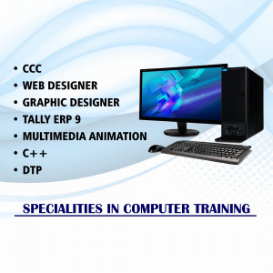 Image showcasing computer training courses including web design, tally, and multimedia.