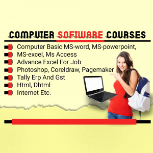 Advertisement for computer software courses including MS-Word, Excel, PowerPoint, Photoshop, and more.