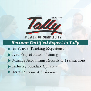 Tally software certification training advertisement with people in the background.