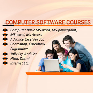 Group of students learning computer software