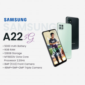 Samsung Galaxy A22 5G smartphone with specifications